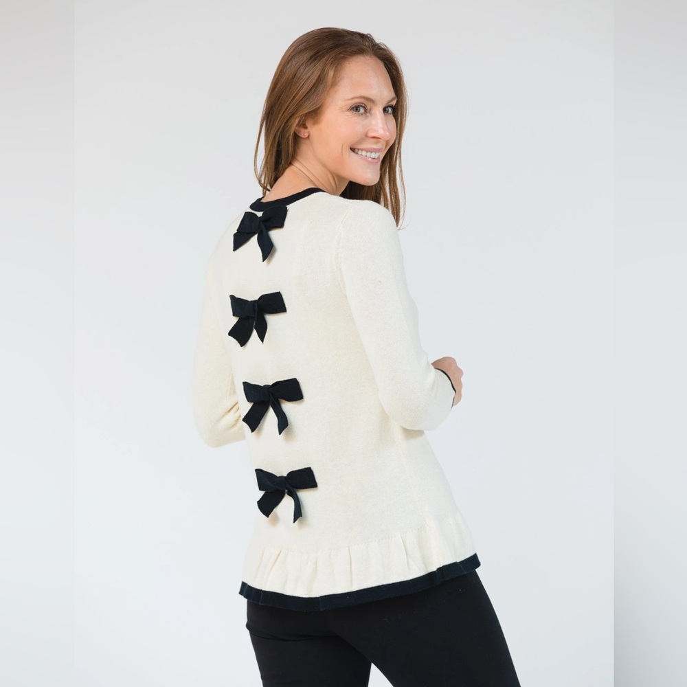 Sail To Sable Faith Bow Back Sweater Cream with Black Bows Cotton Wool Blend - S - Picture 4 of 16